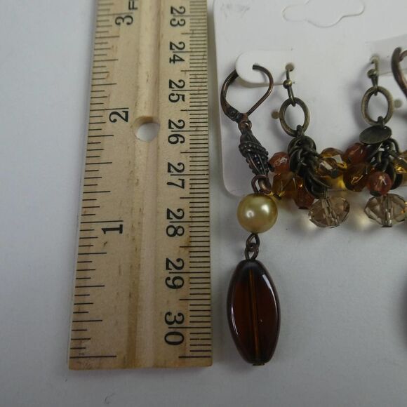 Pierced Earring Lot Fishhook Lever Back Brown Beaded Dangle Boho Festival Career - Picture 5 of 6